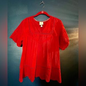 Knox Rose Bright Cherry Red Flowy Blouse